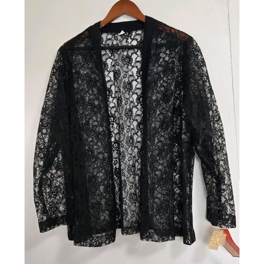 VTG Cardigan Womens 22.5 Plus Black Lace Sheer Flower Whimisigoth Fairy 80s NWT